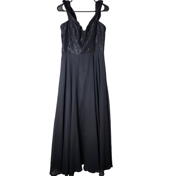 Hayley Paige Maxi Dress Formal Gown Size 12 Black Lace A-Line Back Zip - Picture 1 of 6